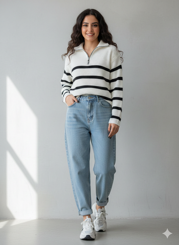 بلوز بافت نیم زیپ زنانه وارداتی منگو