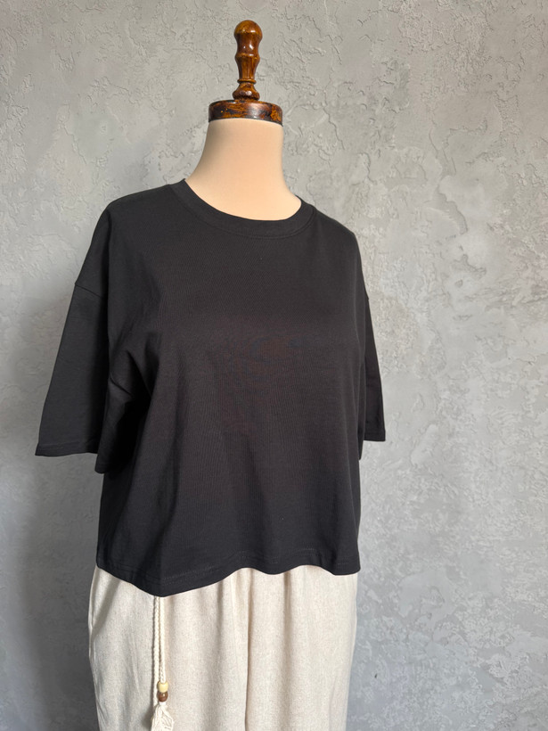 کراپ بیسیک آستین سه ربع وارداتی H&M